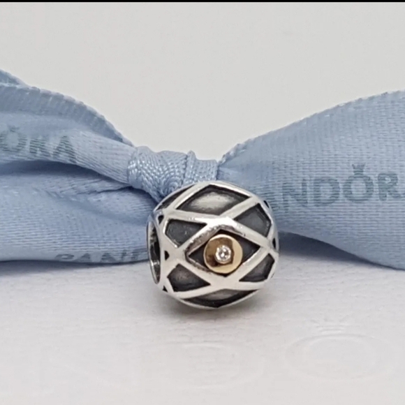 Pandora Harlequin 925 Silver 14K Gold Diamond Charm